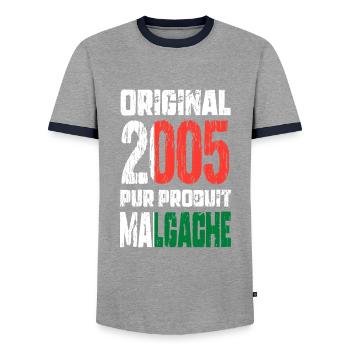 Anniversaire 20 ans - Original 2005 - Malgache - T-shirt contrasté Homme - gris/marine  - Devant - AI Model Female 172 light (172cm) & AI Model Male 178 light (178cm)