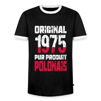 50th Anniversary - Original 1975 - Polish - Men's Ringer Shirt - black/white - Front - AI Model Female 172 light (172cm) & AI Model Male 178 light (178cm)