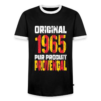 Anniversaire 60 ans - Original 1965 - Provençal - T-shirt contrasté Homme - noir/blanc - Devant - AI Model Female 172 light (172cm) & AI Model Male 178 light (178cm)
