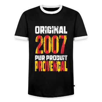 Anniversaire 18 ans - Original 2007 - Provençal - T-shirt contrasté Homme - noir/blanc - Devant - AI Model Female 172 light (172cm) & AI Model Male 178 light (178cm)