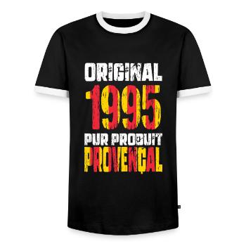 Anniversaire 30 ans - Original 1995 - Provençal - T-shirt contrasté Homme - noir/blanc - Devant - AI Model Female 172 light (172cm) & AI Model Male 178 light (178cm)