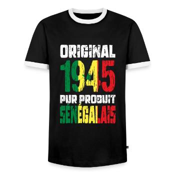 Anniversaire 80 ans - Original 1945 - Sénégalais - T-shirt contrasté Homme - noir/blanc - Devant - AI Model Female 172 light (172cm) & AI Model Male 178 light (178cm)