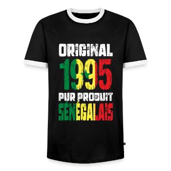 Anniversaire 30 ans - Original 1995 - Sénégalais - T-shirt contrasté Homme - noir/blanc - Devant - AI Model Female 172 light (172cm) & AI Model Male 178 light (178cm)