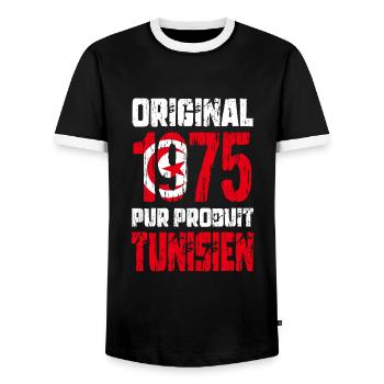 50-jähriges Jubiläum - Original 1975 - Tunesisch - Männer Kontrast-T-Shirt - Schwarz/Weiß - Vorne - AI Model Female 172 light (172cm) & AI Model Male 178 light (178cm)