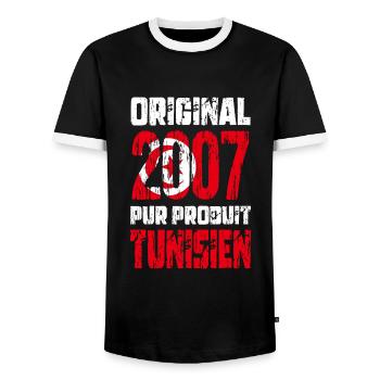 Anniversaire 18 ans - Original 2007 - Tunisien - T-shirt contrasté Homme - noir/blanc - Devant - AI Model Female 172 light (172cm) & AI Model Male 178 light (178cm)