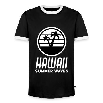 Hawaii, summer waves (circle, sun, palm trees) - Men's Ringer Shirt - black/white - Front - AI Model Female 172 light (172cm) & AI Model Male 178 light (178cm)