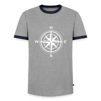 Kompass Symbol Windrose Himmelsrichtung - Männer Kontrast-T-Shirt - Grau/Navy  - Vorne - AI Model Female 172 light (172cm) & AI Model Male 178 light (178cm)