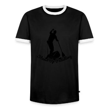 Stand Up Paddler - SUP Stand Up Paddling Gift - Men's Ringer Shirt - black/white - Front - AI Model Female 172 light (172cm) & AI Model Male 178 light (178cm)