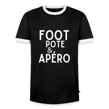 Foot Pote et Apéro - T-shirt contrasté Homme - noir/blanc - Devant - AI Model Female 172 light (172cm) & AI Model Male 178 light (178cm)