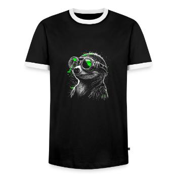 Cool futuristic steampunk meerkat green - Men's Ringer Shirt - black/white - Front - AI Model Female 172 light (172cm) & AI Model Male 178 light (178cm)