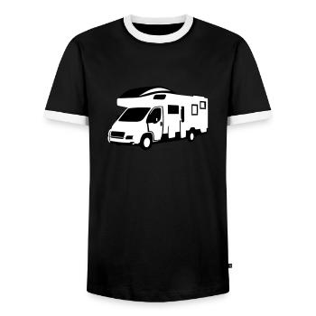 Camper, motor home - On the road - Men's Ringer Shirt - black/white - Front - AI Model Female 172 light (172cm) & AI Model Male 178 light (178cm)