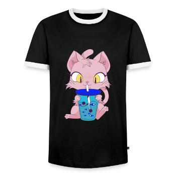 Chat avec thé à bulles de poisson - T-shirt contrasté Homme - noir/blanc - Devant - AI Model Female 172 light (172cm) & AI Model Male 178 light (178cm)