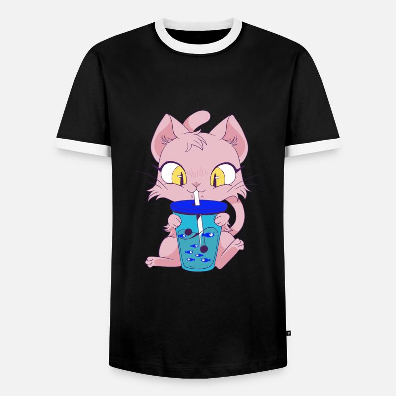 Cat with Fishbubble Tea - Men's Ringer Shirt - black/white