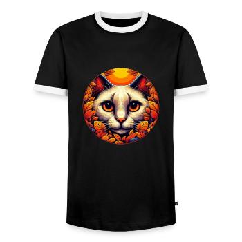 Cat tomcat in sunset autumn - Men's Ringer Shirt - black/white - Front - AI Model Female 172 light (172cm) & AI Model Male 178 light (178cm)