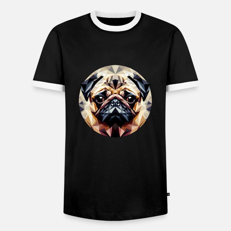 Polygoner Mops Hund Rund - Männer Kontrast-T-Shirt - Schwarz/Weiß
