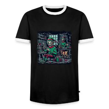 Noël Gnome Gnome Secret Santa Factory Noël - T-shirt contrasté Homme - noir/blanc - Devant - AI Model Female 172 light (172cm) & AI Model Male 178 light (178cm)