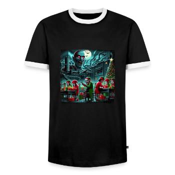 Christmas elves and elves in zombie horror ground - Men's Ringer Shirt - black/white - Front - AI Model Female 172 light (172cm) & AI Model Male 178 light (178cm)