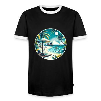 Reethi Beach Maldives Coucher de soleil - T-shirt contrasté Homme - noir/blanc - Devant - AI Model Female 172 light (172cm) & AI Model Male 178 light (178cm)