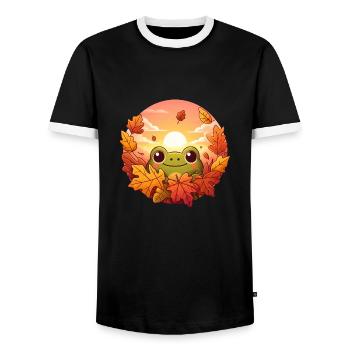 Autumn Melody: Frog, Colorful Leaves & Rounder - Men's Ringer Shirt - black/white - Front - AI Model Female 172 light (172cm) & AI Model Male 178 light (178cm)