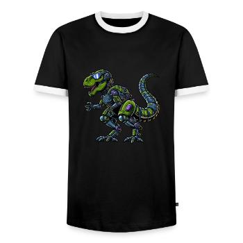 T-Rex Cyborg, Futuristic Dinosaur - Men's Ringer Shirt - black/white - Front - AI Model Female 172 light (172cm) & AI Model Male 178 light (178cm)