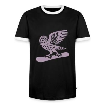 Eule Snowboard Snowboarder Minimalistisches Design - Männer Kontrast-T-Shirt - Schwarz/Weiß - Vorne - AI Model Female 172 light (172cm) & AI Model Male 178 light (178cm)