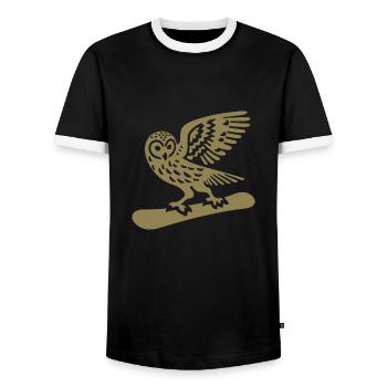 Eule Snowboard Snowboarder Minimalistisches Design - Männer Kontrast-T-Shirt - Schwarz/Weiß - Vorne - AI Model Female 172 light (172cm) & AI Model Male 178 light (178cm)