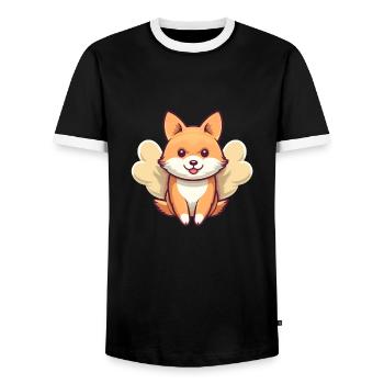 Shiba Inu Ange avec des ailes - T-shirt contrasté Homme - noir/blanc - Devant - AI Model Female 172 light (172cm) & AI Model Male 178 light (178cm)