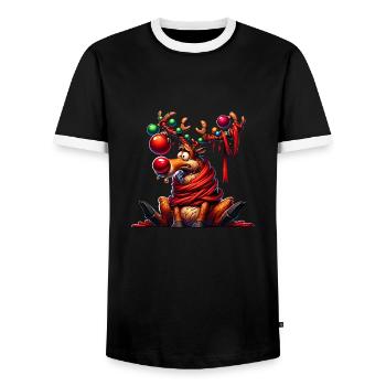 Christmas Reindeer Fairy Lights Breakdown - Men's Ringer Shirt - black/white - Front - AI Model Female 172 light (172cm) & AI Model Male 178 light (178cm)