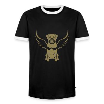 Rottweiler Engel Flügel Silhouette - Männer Kontrast-T-Shirt - Schwarz/Weiß - Vorne - AI Model Female 172 light (172cm) & AI Model Male 178 light (178cm)