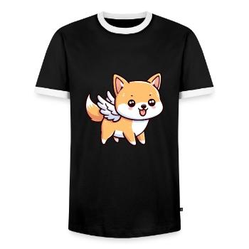 Süßer Shiba Inu-Engel im Comic-Stil - Männer Kontrast-T-Shirt - Schwarz/Weiß - Vorne - AI Model Female 172 light (172cm) & AI Model Male 178 light (178cm)