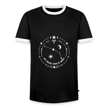 Sternzeichen Widder - Männer Kontrast-T-Shirt - Schwarz/Weiß - Vorne - AI Model Female 172 light (172cm) & AI Model Male 178 light (178cm)
