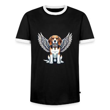 Beagle Angel - Cute Dog with Wings - Men's Ringer Shirt - black/white - Front - AI Model Female 172 light (172cm) & AI Model Male 178 light (178cm)
