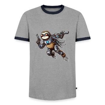 Faultier Cyborg Roboter Kämpfer - Anime-Design - Männer Kontrast-T-Shirt - Grau/Navy  - Vorne - AI Model Female 172 light (172cm) & AI Model Male 178 light (178cm)
