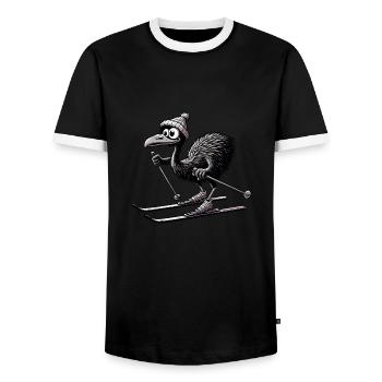 Cute emu bird skiing in cartoon style - Men's Ringer Shirt - black/white - Front - AI Model Female 172 light (172cm) & AI Model Male 178 light (178cm)