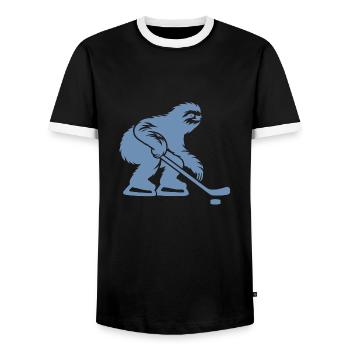 Faultier Eishockeyspieler Eishockey Silhouette - Männer Kontrast-T-Shirt - Schwarz/Weiß - Vorne - AI Model Female 172 light (172cm) & AI Model Male 178 light (178cm)