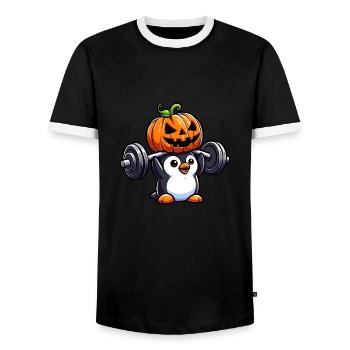 Halloween Penguin Workout Fitness Enthusiast - Men's Ringer Shirt - black/white - Front - AI Model Female 172 light (172cm) & AI Model Male 178 light (178cm)