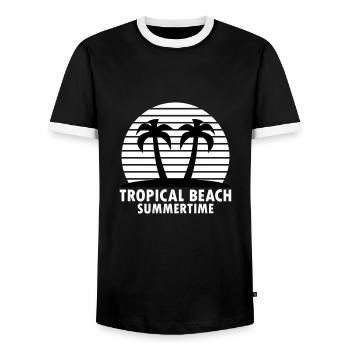 Plage tropicale, été (île, palmiers, soleil) - T-shirt contrasté Homme - noir/blanc - Devant - AI Model Female 172 light (172cm) & AI Model Male 178 light (178cm)