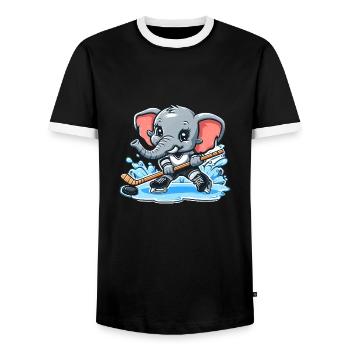 Elefant als Eishockeyspieler - Men's Ringer Shirt - black/white - Front - AI Model Female 172 light (172cm) & AI Model Male 178 light (178cm)