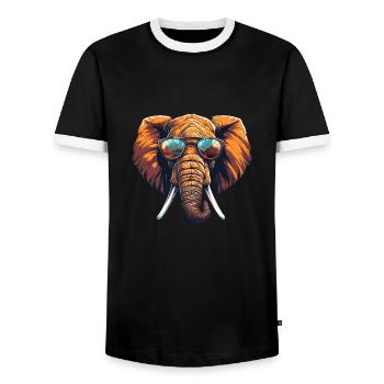 Cool elephant with sunglasses in warm - Men's Ringer Shirt - black/white - Front - AI Model Female 172 light (172cm) & AI Model Male 178 light (178cm)