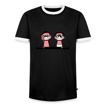 2 friends girlfriends couple duo love mixer pla - Men's Ringer Shirt - black/white - Front - AI Model Female 172 light (172cm) & AI Model Male 178 light (178cm)