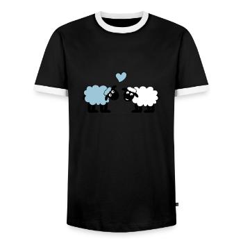 sheep happily in love sheep sheep lamb heart - Men's Ringer Shirt - black/white - Front - AI Model Female 172 light (172cm) & AI Model Male 178 light (178cm)