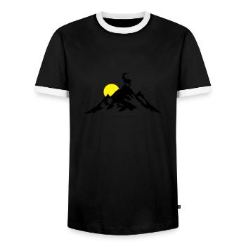 Berg und Steinbock bei Sonnenaufgang - Männer Kontrast-T-Shirt - Schwarz/Weiß - Vorne - AI Model Female 172 light (172cm) & AI Model Male 178 light (178cm)