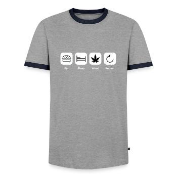 Eat Sleep Weed Repeat Smoker Pothead funny - Men's Ringer Shirt - grey/navy  - Front - AI Model Female 172 light (172cm) & AI Model Male 178 light (178cm)