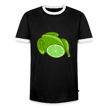hähnchen,hühnchen,limone,zitronenhühnchen,comic - Männer Kontrast-T-Shirt - Schwarz/Weiß - Vorne - AI Model Female 172 light (172cm) & AI Model Male 178 light (178cm)