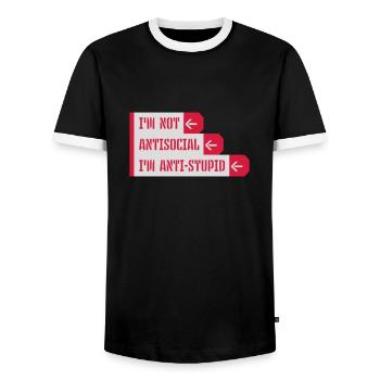 not antisocial anti stupid - Men's Ringer Shirt - black/white - Front - AI Model Female 172 light (172cm) & AI Model Male 178 light (178cm)