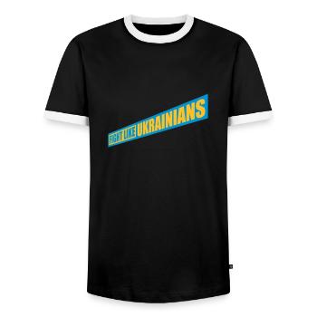 fight like ukrainians quote - Men's Ringer Shirt - black/white - Front - AI Model Female 172 light (172cm) & AI Model Male 178 light (178cm)