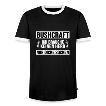 bushcraft wildcamping survival outdoor socke - Männer Kontrast-T-Shirt - Schwarz/Weiß - Vorne - AI Model Female 172 light (172cm) & AI Model Male 178 light (178cm)