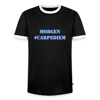MORGEN - Carpe Diem - Männer Kontrast-T-Shirt - Schwarz/Weiß - Vorne - AI Model Female 172 light (172cm) & AI Model Male 178 light (178cm)