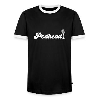 Podcasteur Podcast - T-shirt contrasté Homme - noir/blanc - Devant - AI Model Female 172 light (172cm) & AI Model Male 178 light (178cm)