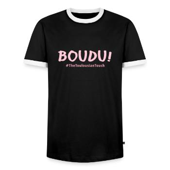 Boudu !! - T-shirt contrasté Homme - noir/blanc - Devant - AI Model Female 172 light (172cm) & AI Model Male 178 light (178cm)